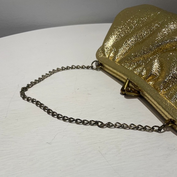 Vintage 50s Gold Lame Top Handle Chain Strap Kiss Lock Handbag - Picture 12 of 13